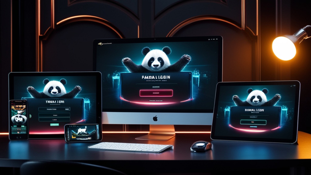 Mobiel, tablet en desktop met aanmeldschermen in een donkere casino-omgeving