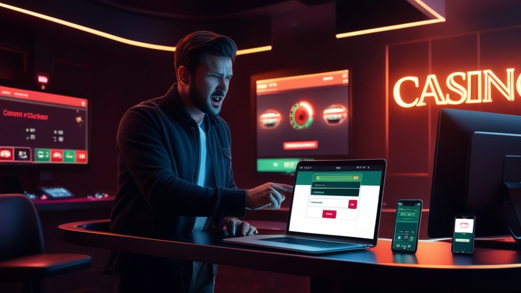 Speler lost een inlogprobleem op met laptop en telefoon in een donkere setting