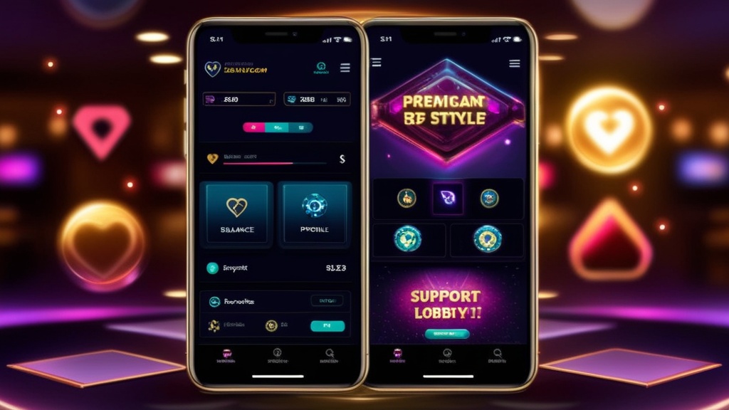 Casino-appdashboard met saldo, profiel en functies op een smartphone