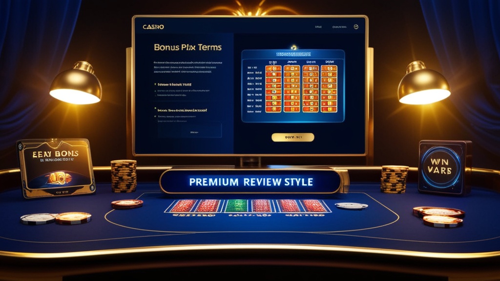 Casino-overzicht met bonusvoorwaarden en inzetregels op een scherm